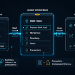 Bitcoin block containing transactions linked to the previous block