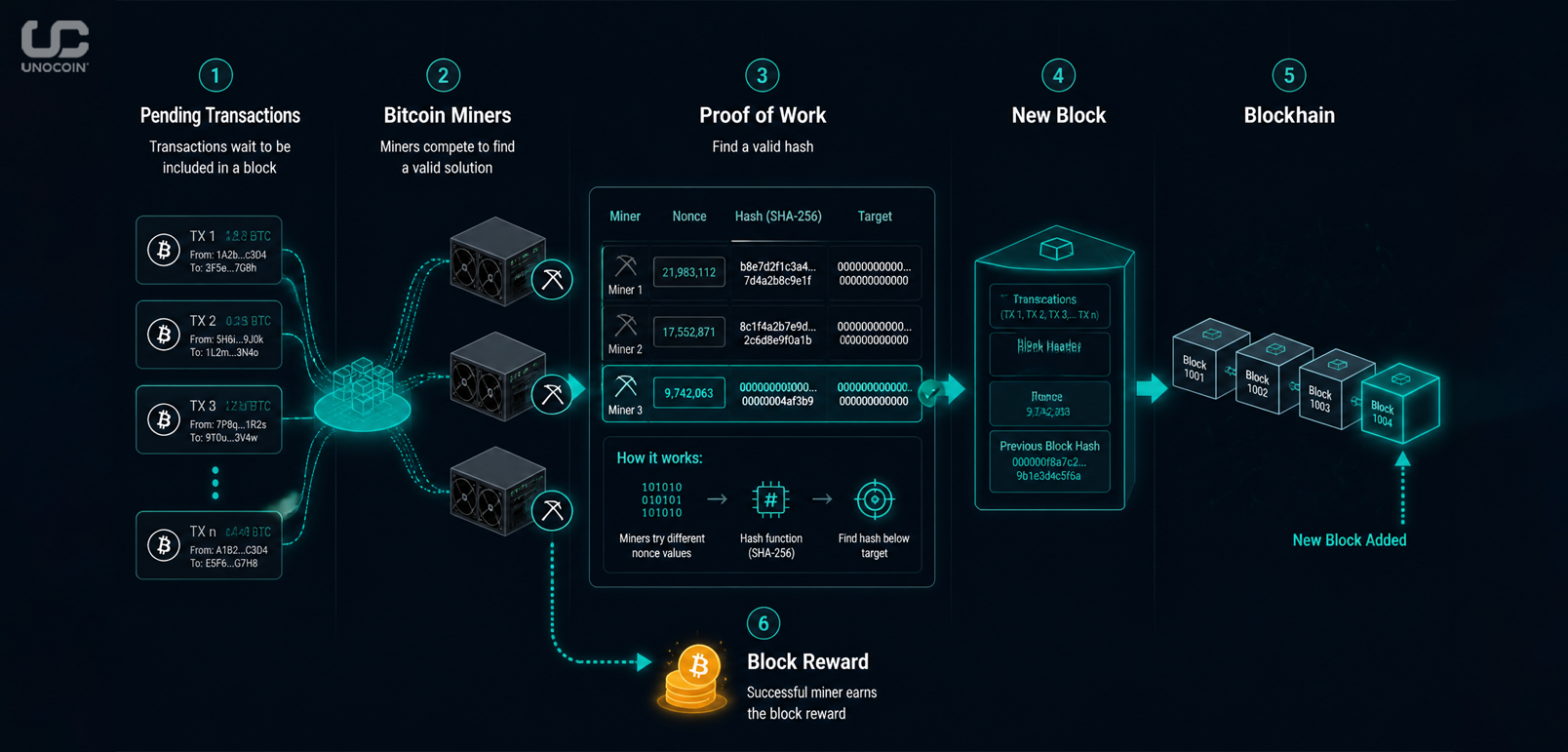How Bitcoin mining uses Proof of Work to add new blocks